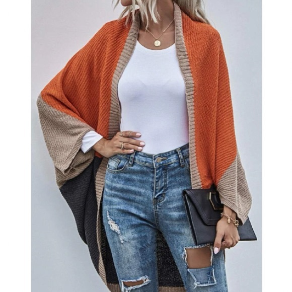 Cozy Color Block Batwing Oversized Open Front Cardigan - Picture 1 of 6